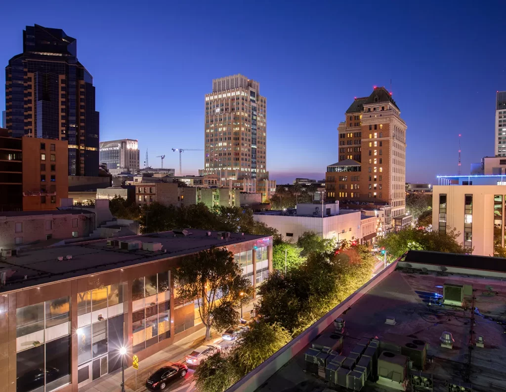 aerial view of downtown Sacramento skyline