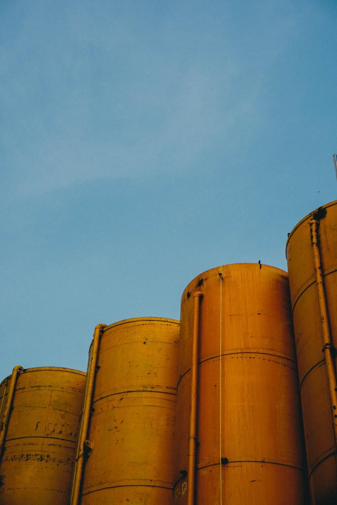 Close up shot of oil barrels